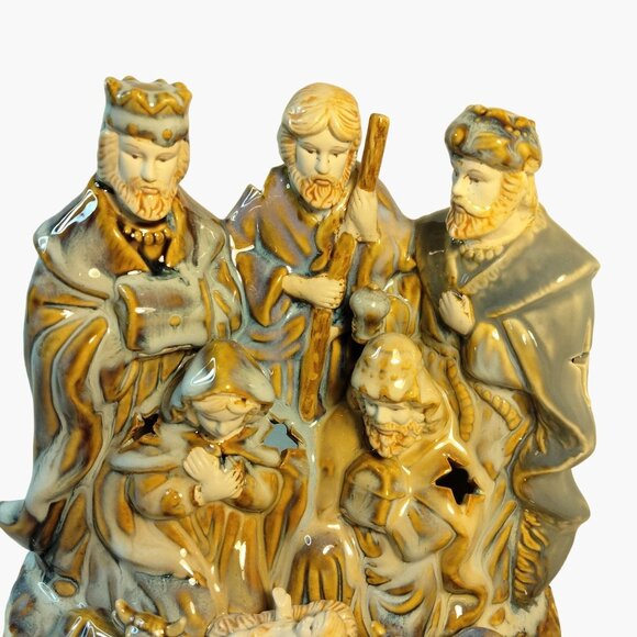 Ceramic Nativity Candle Luminary Figurine Wise Men Joseph Mary Baby Jesus Scene - Picture 3 of 12